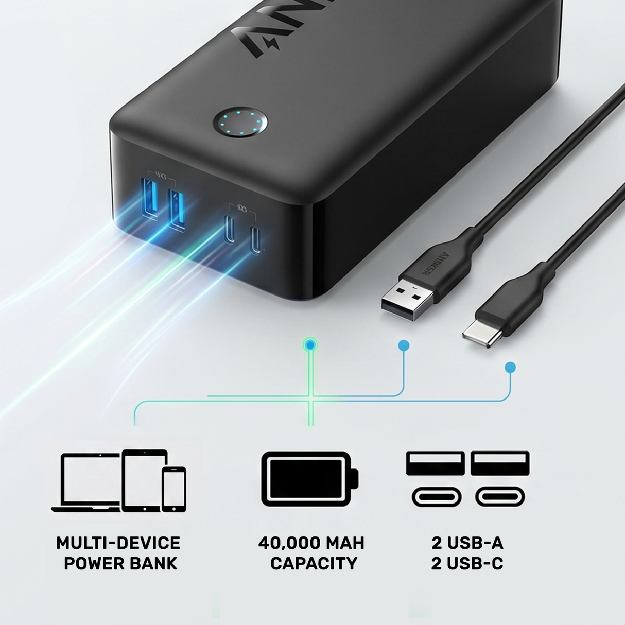 347 Power Bank, 40,000mAh 30W USB-C Fast Charging Portable Charger for Smart devices by Anker