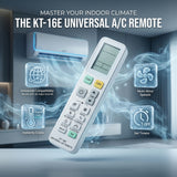 ريموت تحكم عالمي للمكيف KT-16E مع شاشة LCD رقمية، متوافق مع معظم ماركات أجهزة التكييف