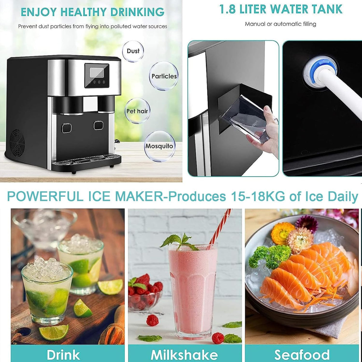 3-in-1 Countertop Ice Maker Machine – Ice Cubes, Crushed Ice & Cold Water Dispenser with Touch LCD  Ice Maker Machine SASKA Trading