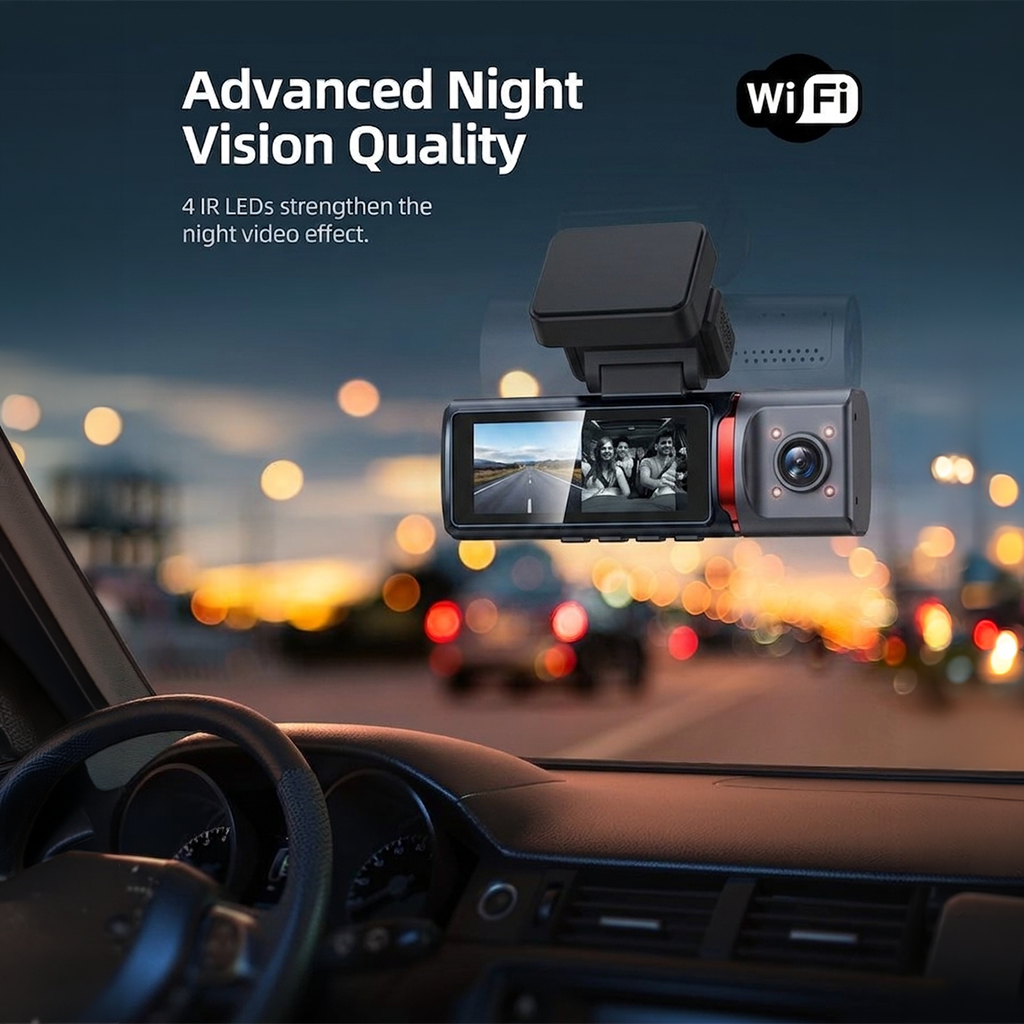 4K Ultra HD Dual Lens Dash Camera DVR with WDR Night Vision, G-Sensor and Loop Recording by Saska-saska.ae