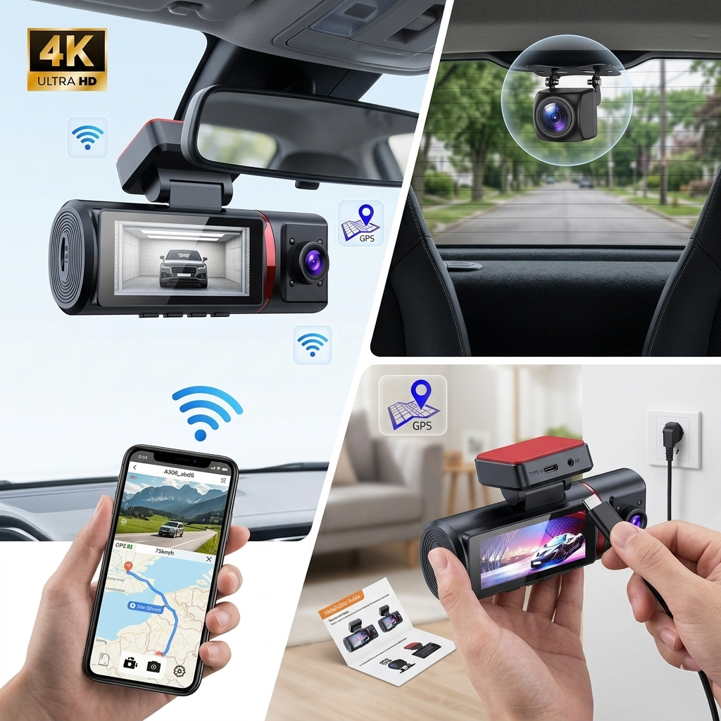 4K Ultra HD Dual Lens Dash Camera DVR with WDR Night Vision, G-Sensor and Loop Recording by Saska-saska.ae