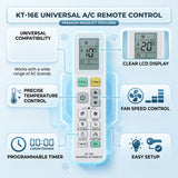 ريموت تحكم عالمي للمكيف KT-16E مع شاشة LCD رقمية، متوافق مع معظم ماركات أجهزة التكييف