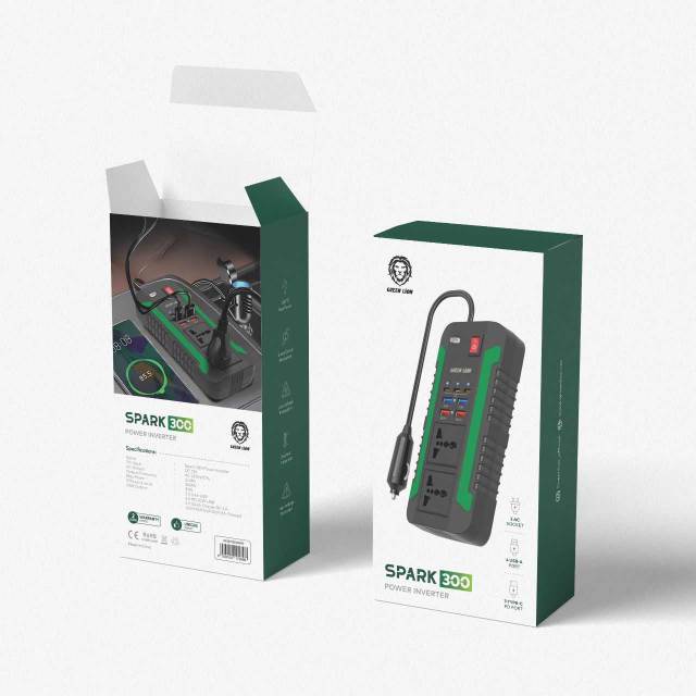 Spark 300W Power Inverter – Portable Car DC to AC Converter with PD 20W, QC3.0 & Dual AC Outlets by Green Lion
