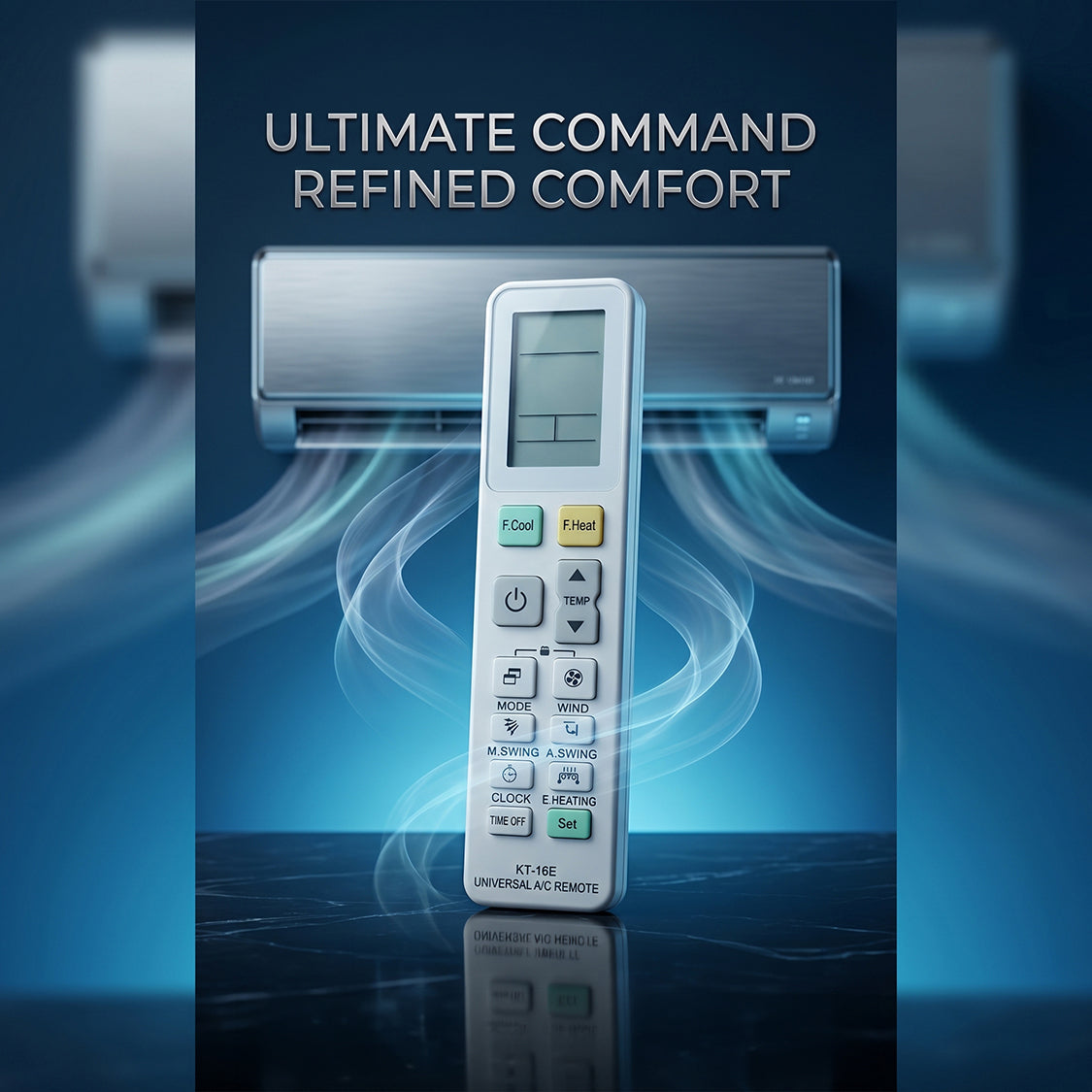 ريموت تحكم عالمي للمكيف KT-16E مع شاشة LCD رقمية، متوافق مع معظم ماركات أجهزة التكييف