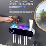 حامل فرشاة الأسنان الكهربائية المثبت على الحائط مع 3 أكواب، معقم للأشعة فوق البنفسجية وموزع معجون أسنان - منظم حمام ذكي من ECOCO