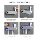 حامل فرشاة الأسنان الكهربائية المثبت على الحائط مع 3 أكواب، معقم للأشعة فوق البنفسجية وموزع معجون أسنان - منظم حمام ذكي من ECOCO