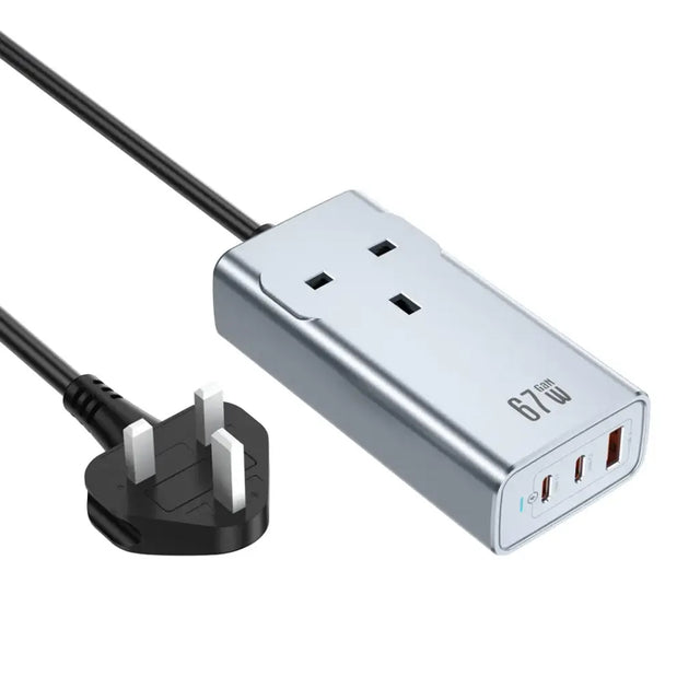 67W GaNPremium AC Socket UK Plug with Fast Charging Hub with USB-C and USB-A Ports- by Green Lion - SASKA - saska.ae