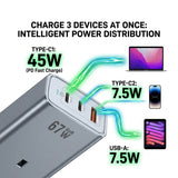 مقبس طاقة تيار متردد بقدرة 67 واط بتقنية GaN بريميوم مع قابس بريطاني، موزع شحن سريع مزود بمنافذ USB-C و USB-A من Green Lion