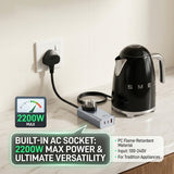 مقبس طاقة تيار متردد بقدرة 67 واط بتقنية GaN بريميوم مع قابس بريطاني، موزع شحن سريع مزود بمنافذ USB-C و USB-A من Green Lion