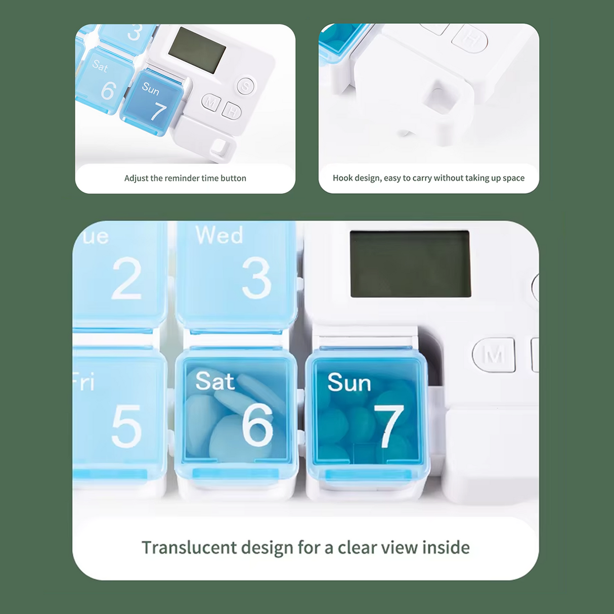 علبة تنظيم الأدوية الأسبوعية 7 أيام قابلة للحمل – مقسمات آمنة مع تسميات وقت الجرعات