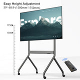 عربة تلفزيون متحركة بمحرك، حامل رفع كهربائي عالي التحمل لشاشة تلفزيون بحد أقصى 110 بوصة أو لوحة ذكية