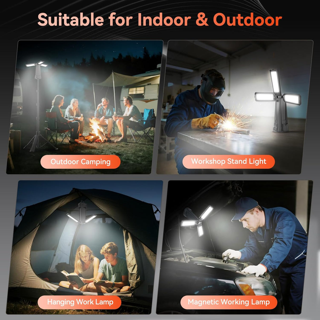 Portable Solar LED Work Light – Rechargeable Camping Lantern with Adjustable Brightness and USB Charging