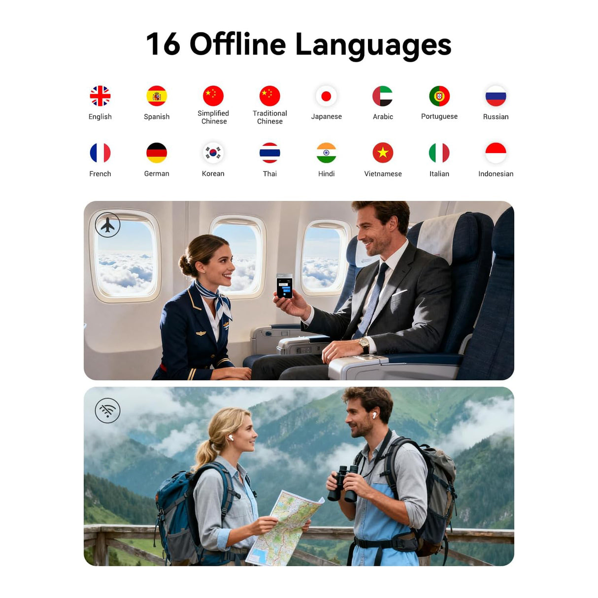 سماعات أذن مترجمة | جهاز مستقل عن شبكات 4G وWiFi، يدعم أكثر من 144 لغة من Wooask