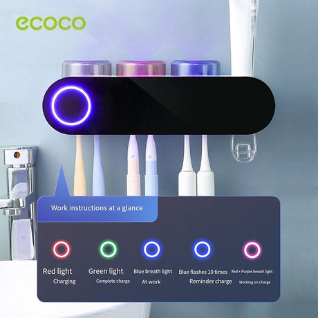 Wall-Mounted Electric Toothbrush Holder with 3 Cups, UV Sanitizer and Toothpaste Dispenser – Smart Bathroom Organizer by ECOCO | Toothbrush Holder | SASKA Trading