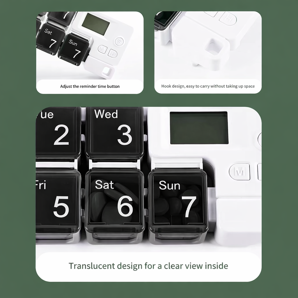 علبة تنظيم الأدوية الأسبوعية 7 أيام قابلة للحمل – مقسمات آمنة مع تسميات وقت الجرعات