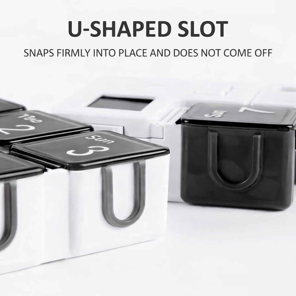 علبة تنظيم الأدوية الأسبوعية 7 أيام قابلة للحمل – مقسمات آمنة مع تسميات وقت الجرعات