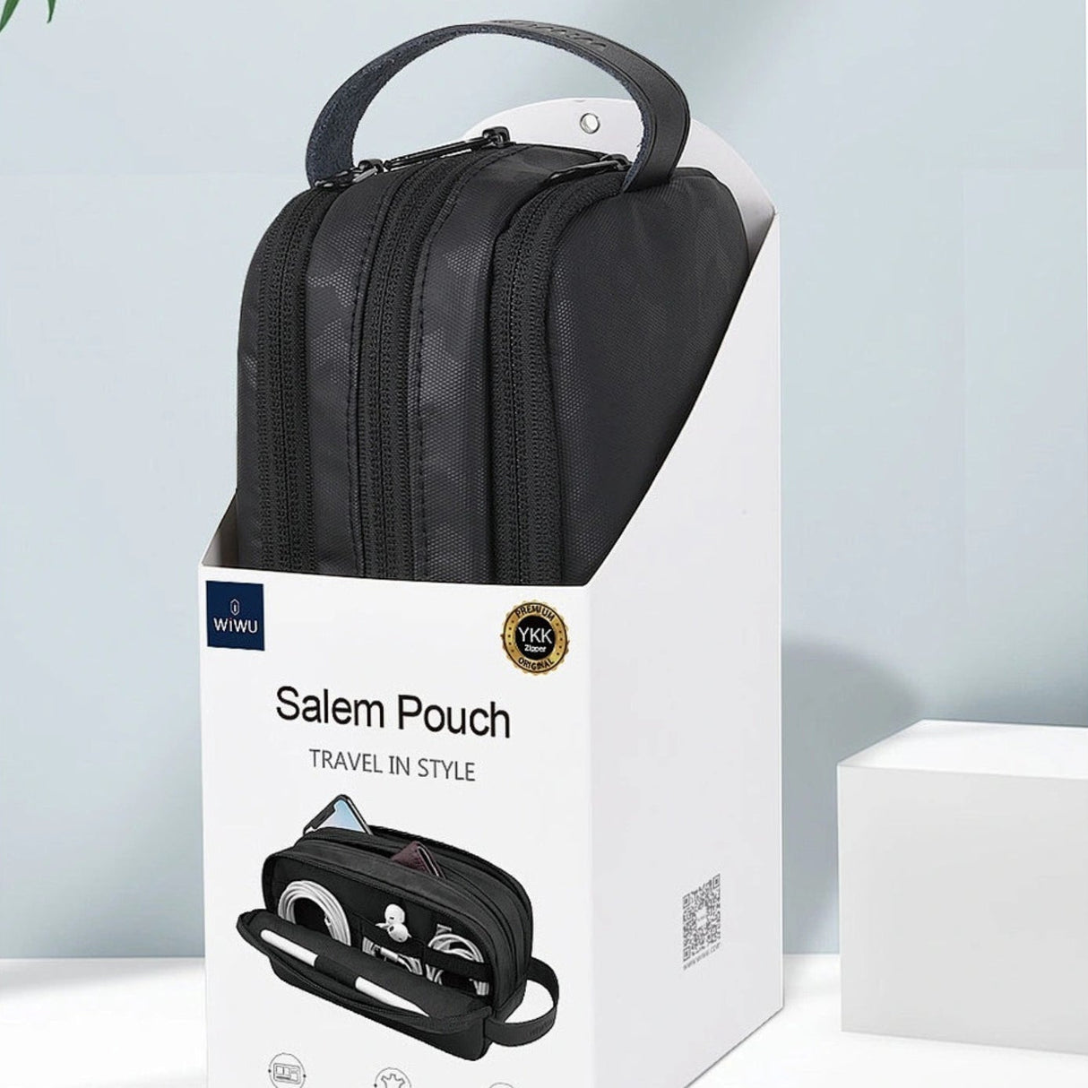 سالم حقيبة تنظيم إكسسوارات وملحقات شخصية للسفر بثلاث طبقات مع مقبض جلدي من WiWU