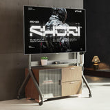 عربة تلفزيون متحركة بمحرك، حامل رفع كهربائي عالي التحمل لشاشة تلفزيون بحد أقصى 110 بوصة أو لوحة ذكية