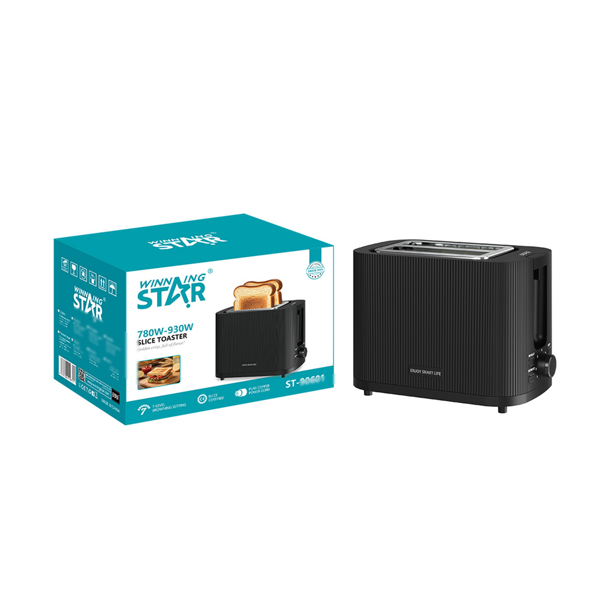 930W Long Slot 2-Slice Stainless Steel Toaster with Defrost & 7 Browning Settings ST-90601 by Winning Star | Toaster | SASKA Trading
