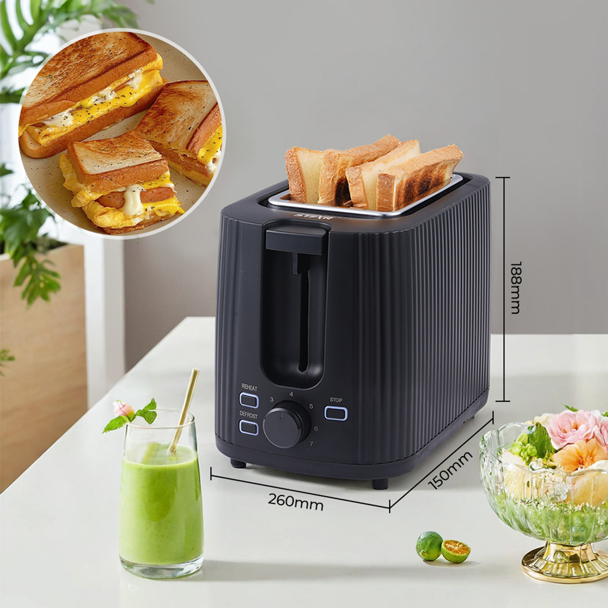 930W Long Slot 2-Slice Stainless Steel Toaster with Defrost & 7 Browning Settings ST-90601 by Winning Star | Toaster | SASKA Trading