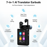 A9 7-in-1 Translator Earbuds with AI Translation, 4G + SIM, Bluetooth 5.3 & Touch Screen by Wooask