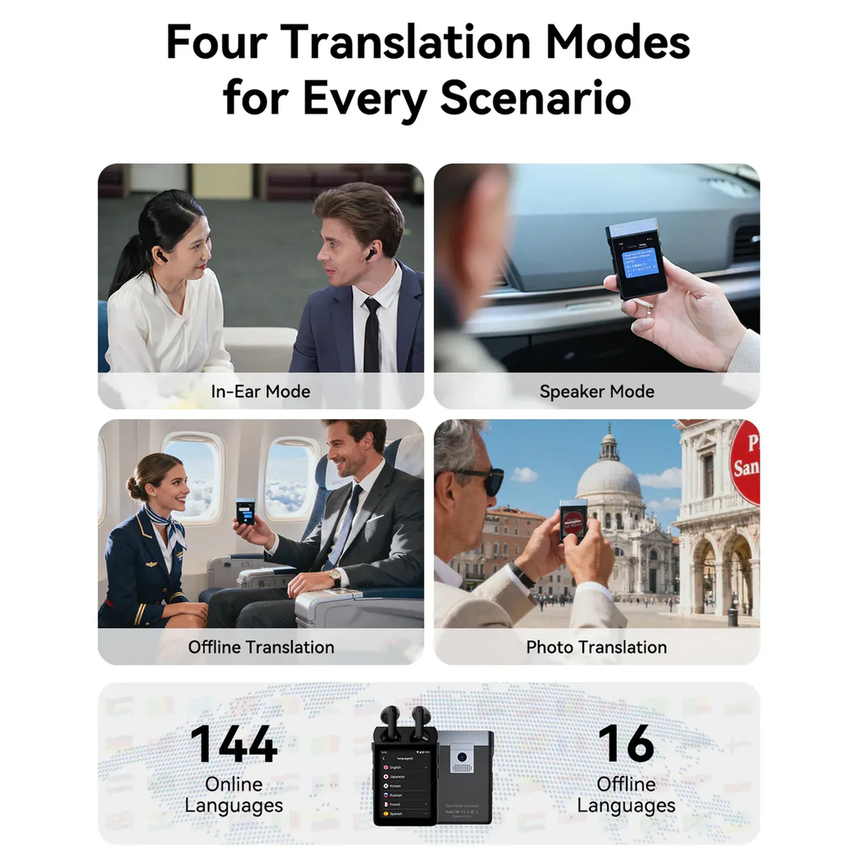 A9 7-in-1 Translator Earbuds with AI Translation, 4G + SIM, Bluetooth 5.3 & Touch Screen by Wooask