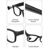 AI Smart Glasses with HD Camera 720P Video Recording Open-Ear Bluetooth Audio AI Image Recognition and Interchangeable Lenses