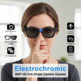 AI Smart Glasses with 8MP Camera G300C, Photography Glass Electrochromic Auto-Tinting Lenses & 32GB Storage, Music  & Translation
