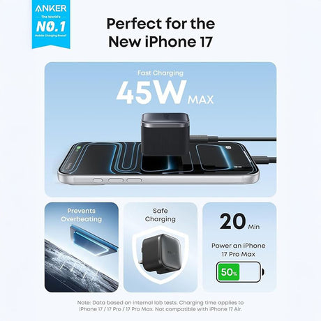 Nano 45W USB-C Fast Charging Adapter Compact Foldable 3-Pin Plug by anker