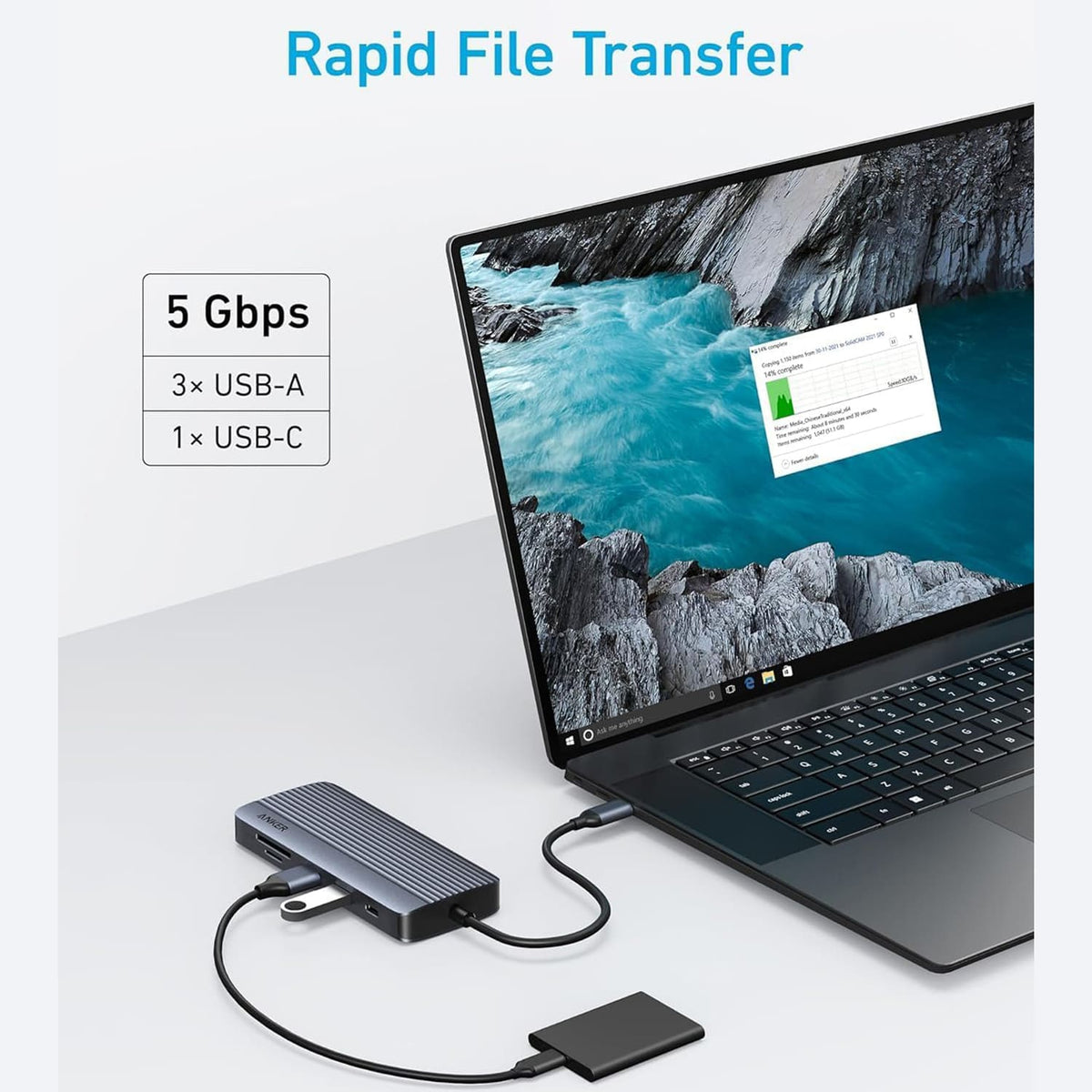 10-in-1 Dual-Display USB-C Hub with 4K@30Hz HDMI, 1080p@60Hz VGA, 100W PD Input and 85W Laptop Charging A83C2 by Anker