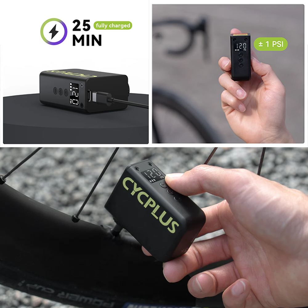 AS2 Ultra Portable 120PSI Bike Pump | Fast, Lightweight Rechargeable Air Inflator for Bikes by CYCPLUS