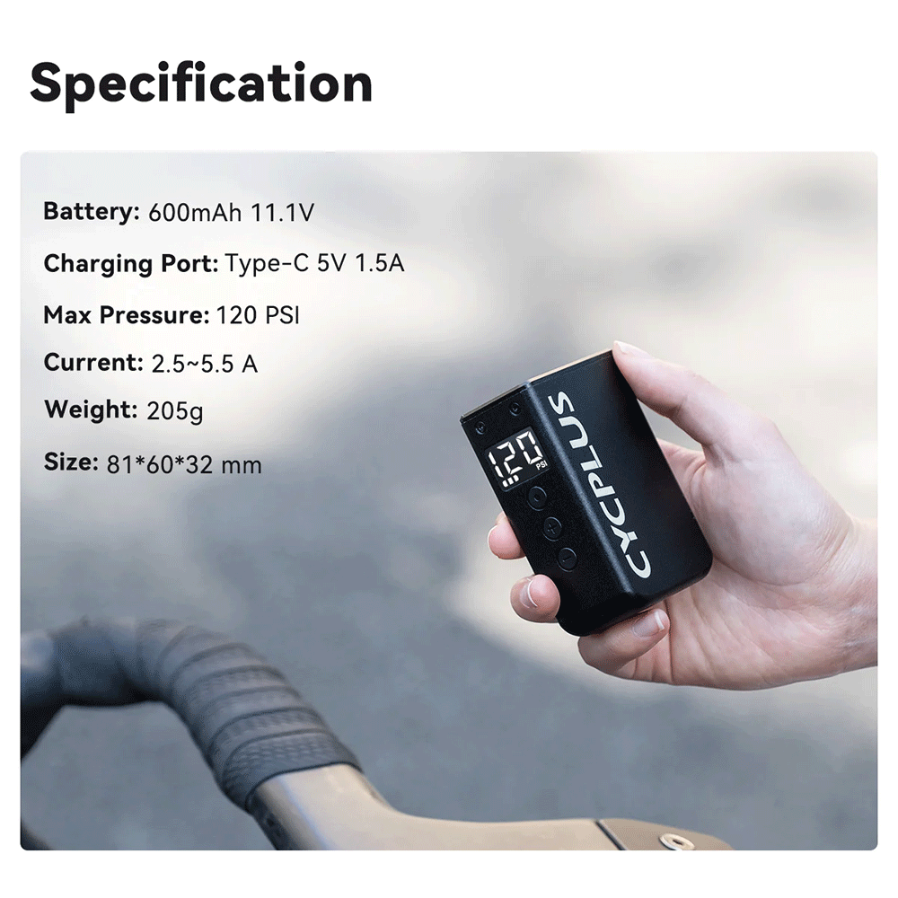 AS2 Pro Max Electric Mini Bike Pump – 120 PSI Max, USB-C Rechargeable by CYCPLUS