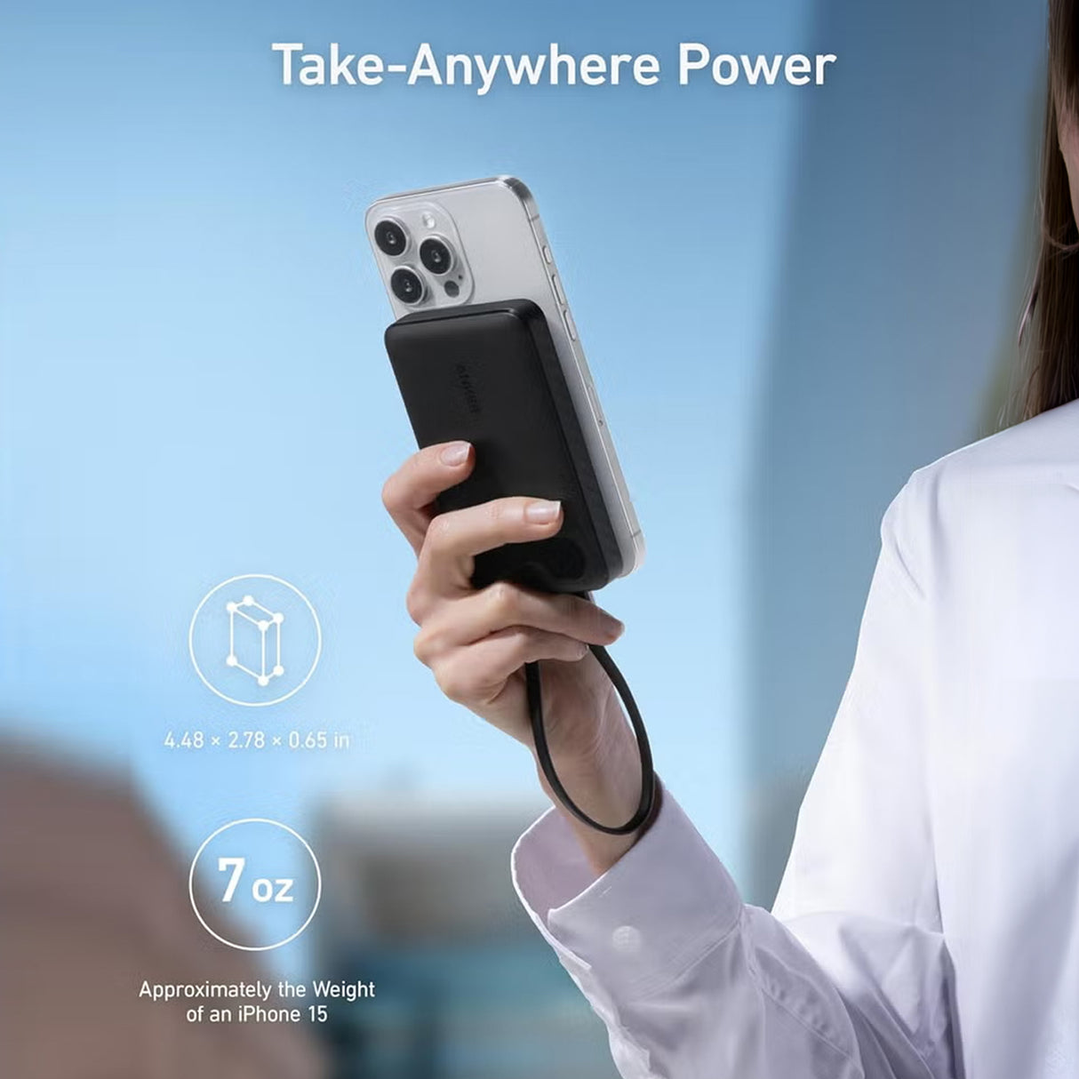 10000MAH Power Bank Fast Charging 22.5W with USB C Lanyard Cable by ANKER