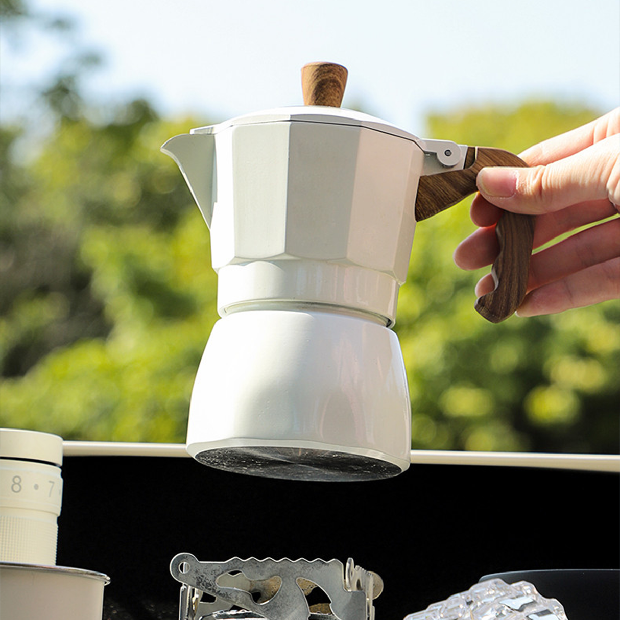 BINCOO 11-Piece Outdoor Coffee Set – Portable Double-Layer Aluminum Box for Espresso