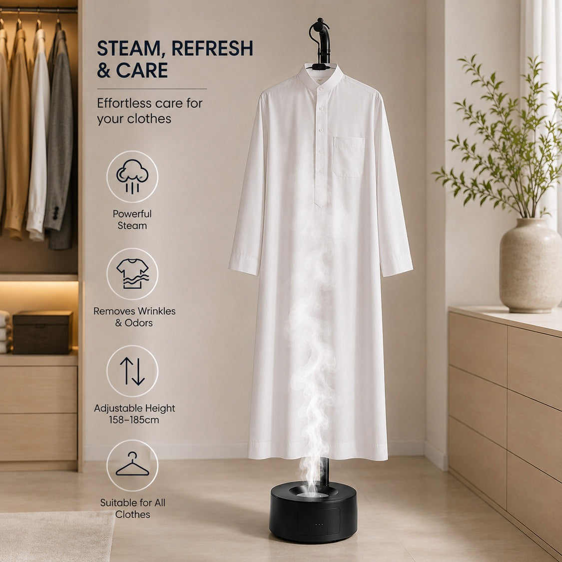 185cm Long Incense Burner Stand, Adjustable Height Bakhoor Burning Clothes Hanger Stand