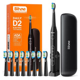 D2 Sonic Electric Toothbrush for Adults by Bitvae, 5 Cleaning Modes, 8 Brush Heads, IPX7 Waterproof with Travel Case black