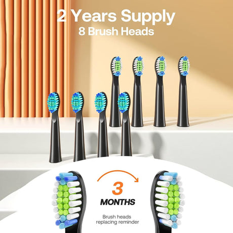D2 Sonic Electric Toothbrush for Adults by Bitvae, 5 Cleaning Modes, 8 Brush Heads, IPX7 Waterproof with Travel Case