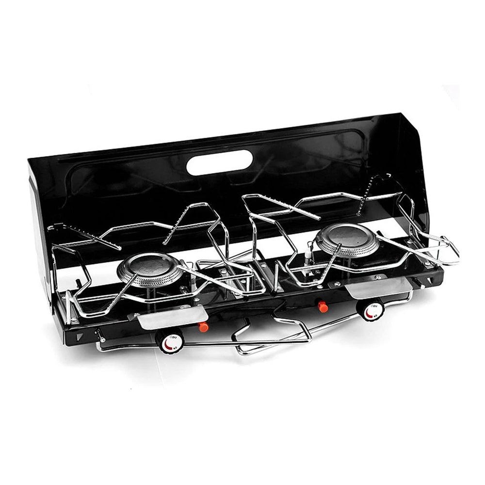 Portable Foldable Dual-Burner Camping Gas Stove I Outdoor Hiking and Picnic Cooker I Lightweight Aluminum Alloy