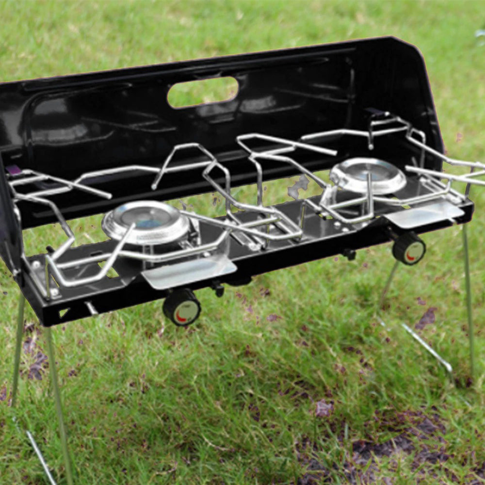 Portable Foldable Dual-Burner Camping Gas Stove I Outdoor Hiking and Picnic Cooker I Lightweight Aluminum Alloy