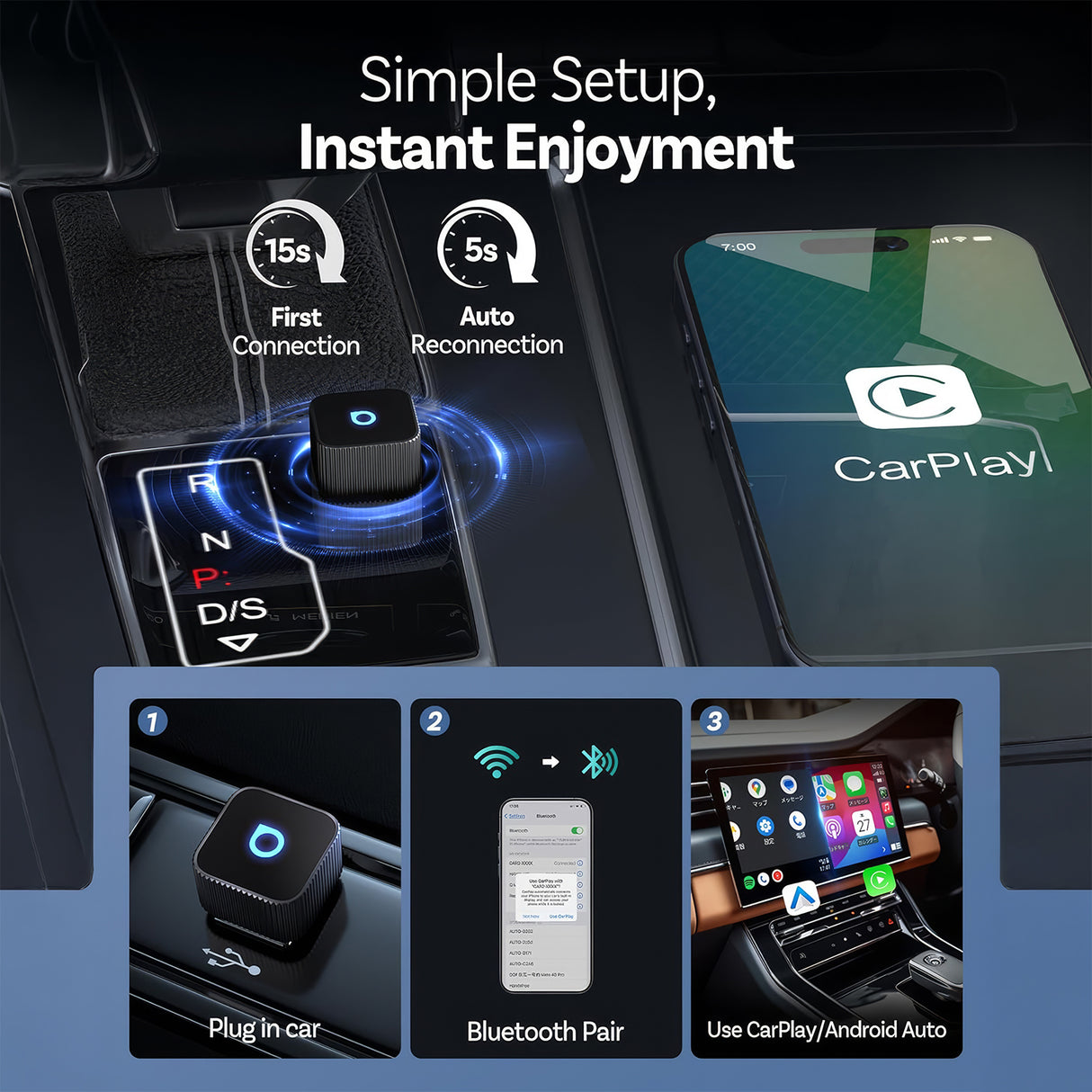 CP88-T2 Mini Slim Wireless CarPlay & Android Auto Adapter for Wired Cars by Ottocast