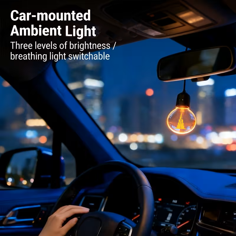 مصباح إضاءة محيطية LED صغير للسيارة قابل للتعليق مع شعار مخصص – ديكور داخلي قابل لإعادة الشحن عبر USB