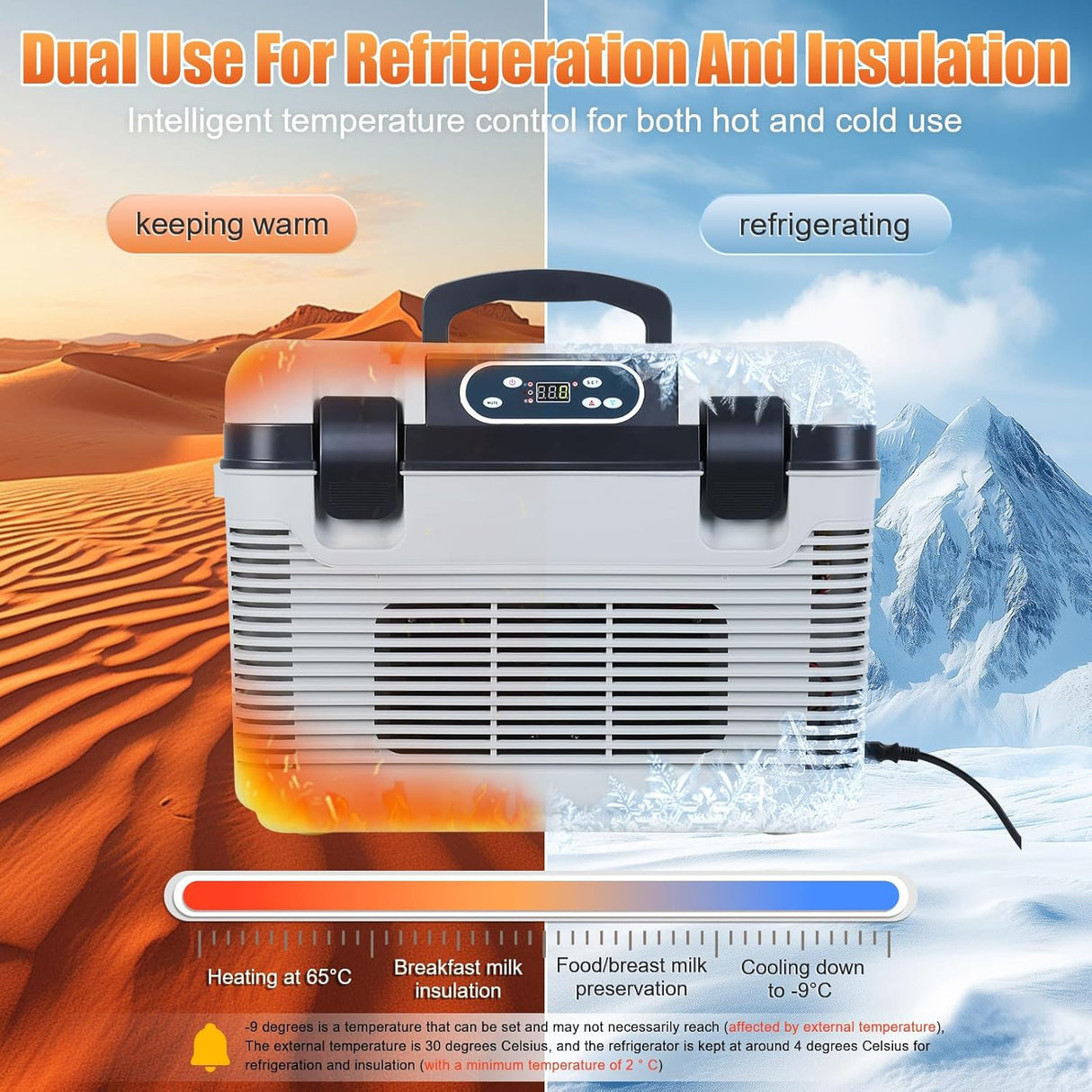 ثلاجة كهربائية محمولة 19 لتر للتبريد والتسخين – ثلاجة سيارة AC/DC بجهد 12V/24V تعمل بتقنية التبريد الحراري بدون ثلج للمنزل والتخييم والسفر