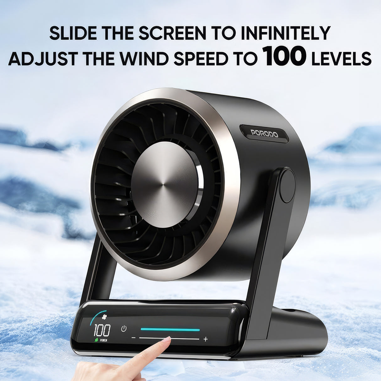 Chillo Core Desktop Fan 6000mAh Rechargeable Fan with LED Display, 100 Speed Levels and USB-C Fast Charging by Porodo