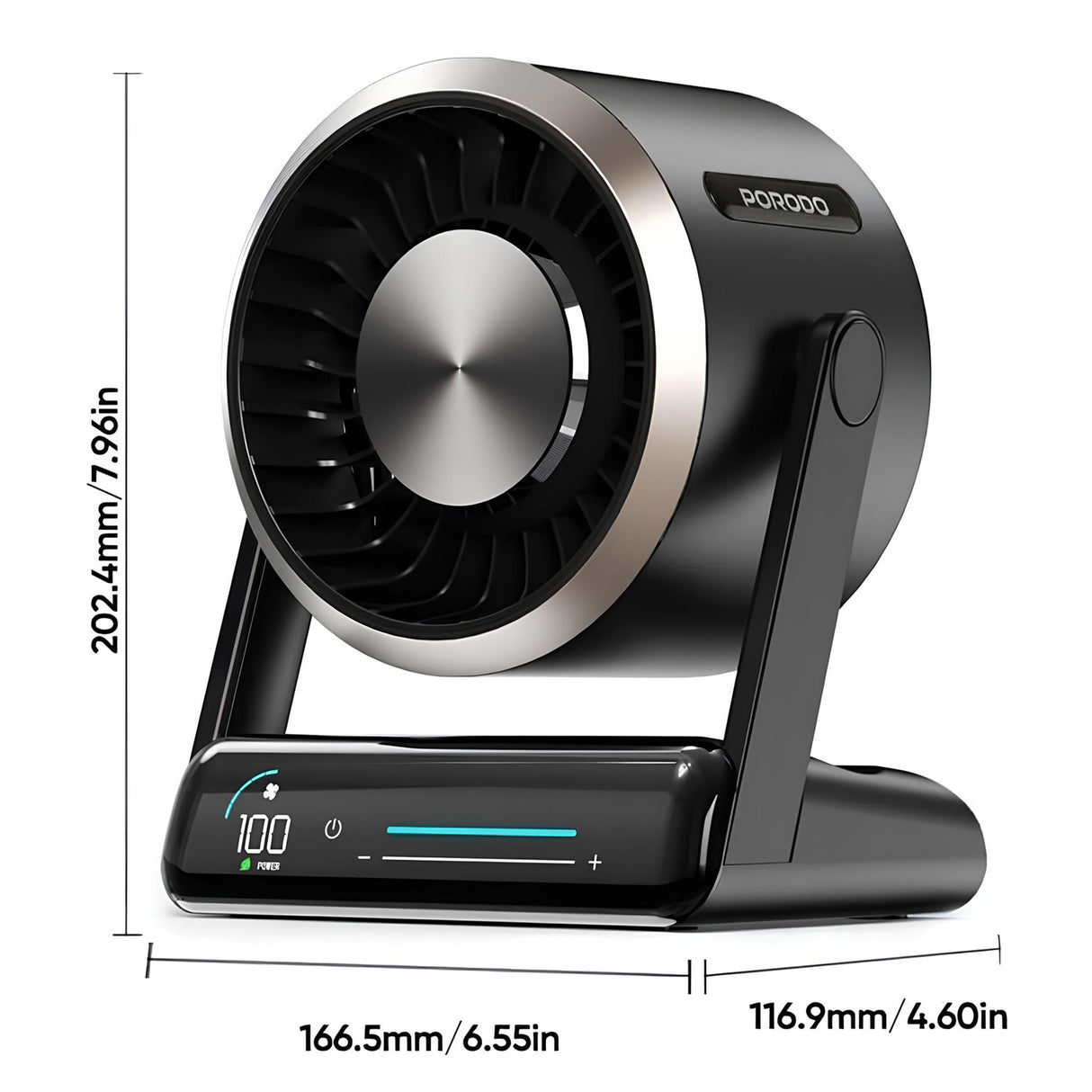 Chillo Core Desktop Fan 6000mAh Rechargeable Fan with LED Display, 100 Speed Levels and USB-C Fast Charging by Porodo