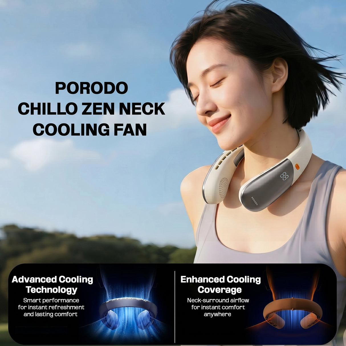 Chillo Zen Neck-Hanging Cooling Fan with Dual Semiconductor Cooling Plates & Intelligent Digital Display by Porodo