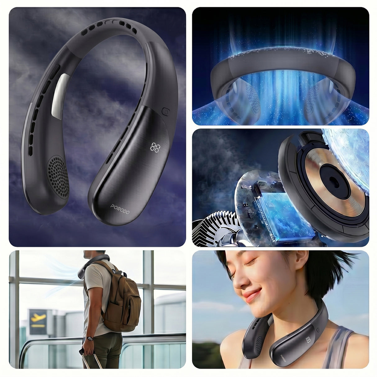 Chillo Zen Neck-Hanging Cooling Fan with Dual Semiconductor Cooling Plates & Intelligent Digital Display by Porodo