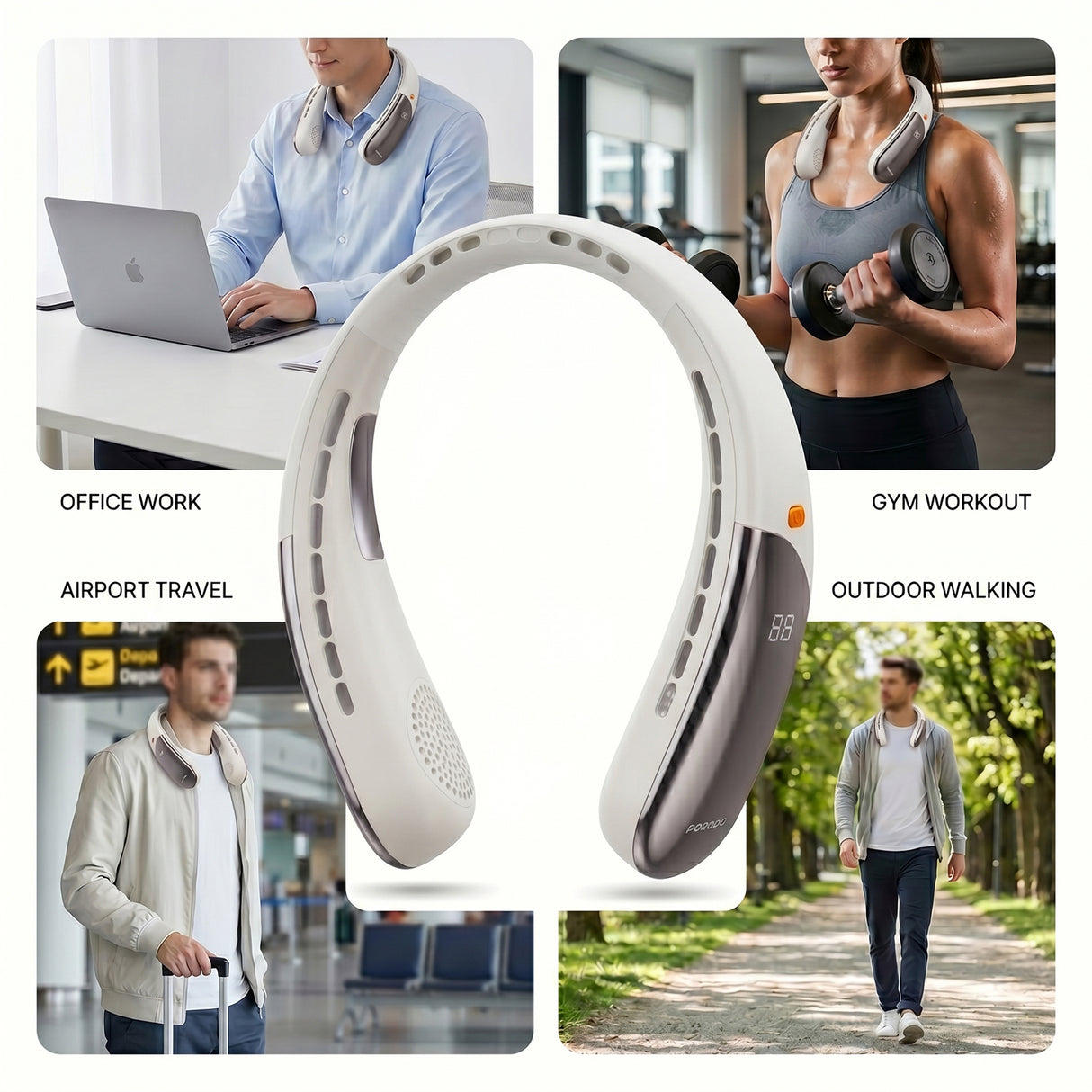 Chillo Zen Neck-Hanging Cooling Fan with Dual Semiconductor Cooling Plates & Intelligent Digital Display by Porodo