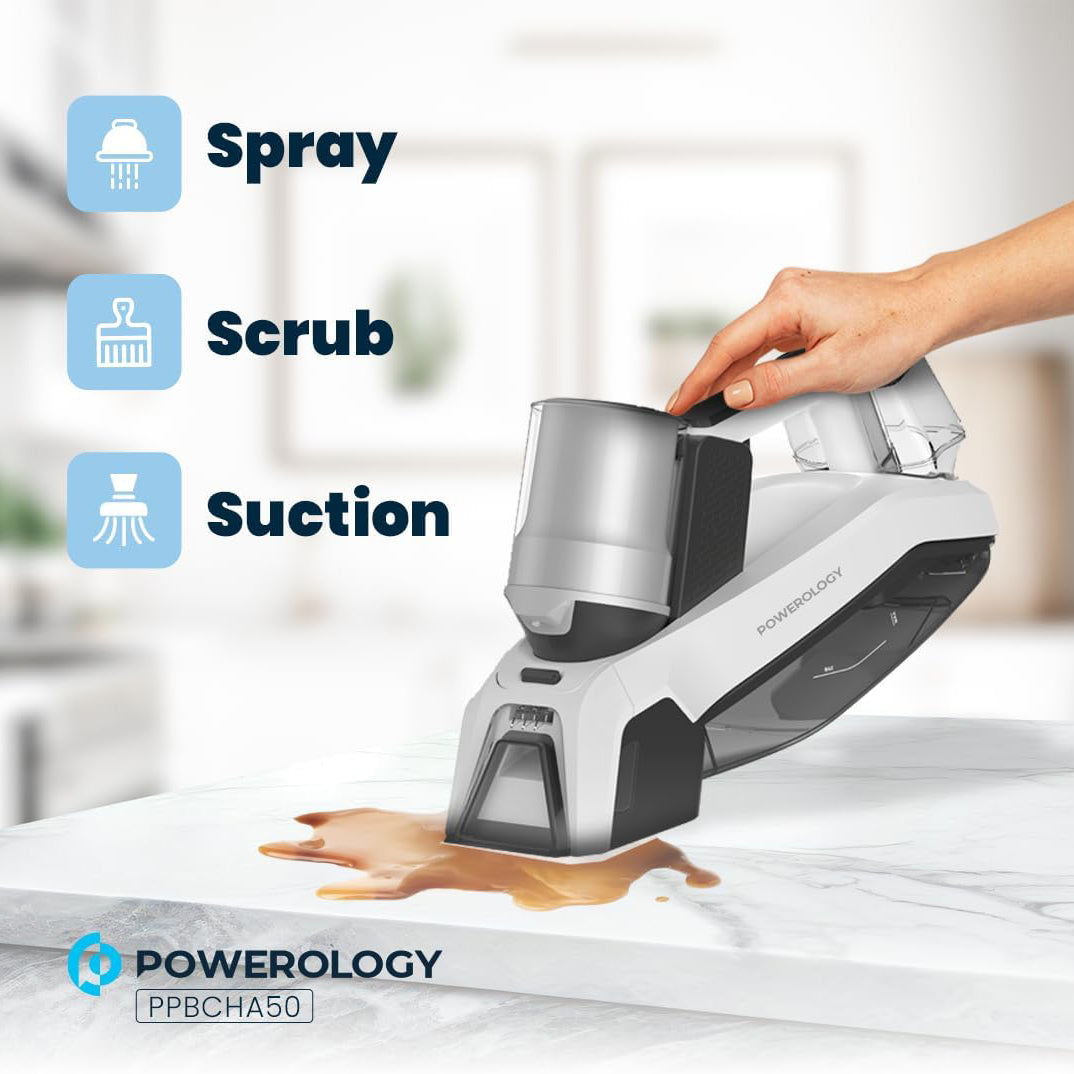 Cordless Spot Cleaner 60W, 8000Pa Suction with Spray and Scrub for Upholstery by Powerology