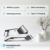 Cordless Spot Cleaner 60W, 8000Pa Suction with Spray and Scrub for Upholstery by Powerology