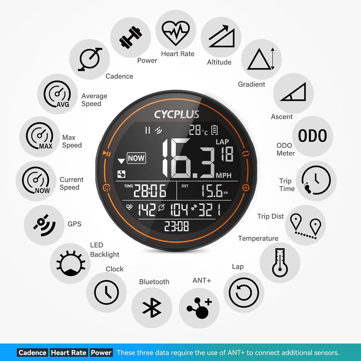 كمبيوتر الدراجة M2 GPS من CYCPLUS